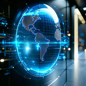 Artificial Intelligence Visualization With Large, Blue,