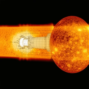 A Space Shuttle Is Shown In A Close-up View, With A Bright Orange Light Surrounding It