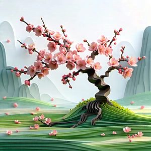 Nature Low Poly: Cherry blossoms in misty environment