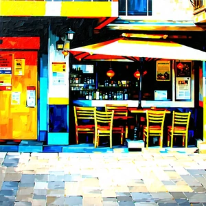Urban Oil Painting: Urban street with outdoor seating