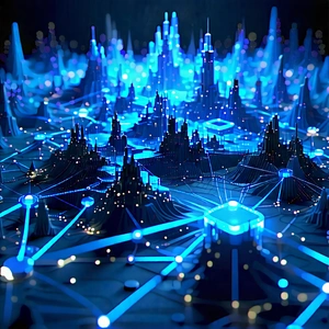 Tech Matte Painting: Blockchain Network Visualization With Image, There