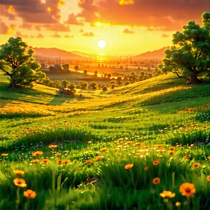 Nature Blender Artwork: Meadow During (sunset:1.2) With Beautiful Sunset