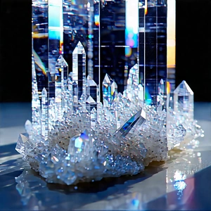 Abstract Holographic Art: Crystal Installation With Rhythm With Large, Clear