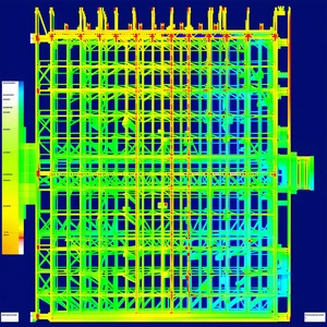 The Image Is A 3d Model Of A Building, Likely A Bridge, With A Blue Background