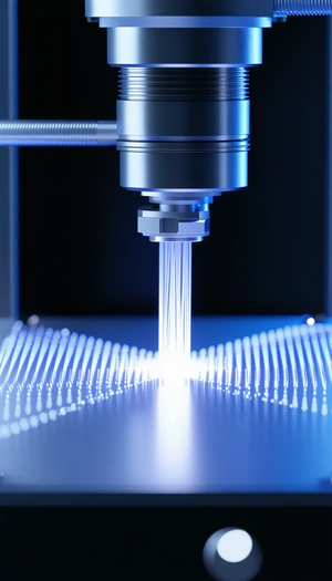 A Blue Light Is Shining On A Machine, Which Is Creating A Wire