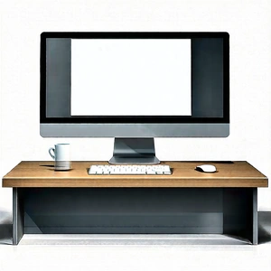Business Digital Illustration: Workplace With Digital Devices On Desk With Computer Monitor