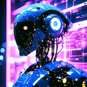 Robot With Holographic Projection With Futuristic Robot
