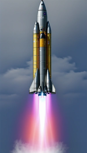 A Rocket Is Seen In The Sky, With Its Booster Rocket Attached