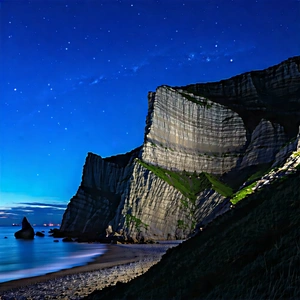 Nature Low Poly: Coastal Cliff During Night With Beautiful Nighttime