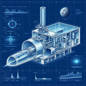 The Image Is A Blue And White Drawing Of A Large Industrial Machine