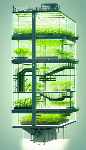 A Large Building Has A Spiral Staircase That Leads To A Greenhouse Filled With Plants
