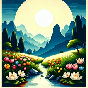 Lifestyle Linocut Print: Spring Gardening During Festival Time With Painting Beautiful