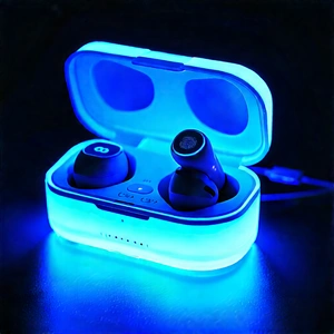 Wireless Earbuds With Glowing Screen With Pair Blue