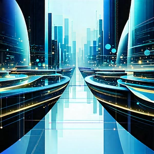 Tech Digital Illustration: Futuristic Innovation Hub With Image, There