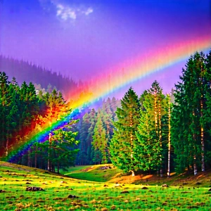 Nature Professional Photography: Rainbow Over Forest Clearing With Beautiful Rainbow