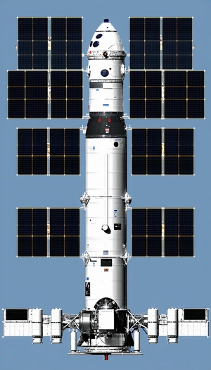 A Large White Space Shuttle Is Docked At A Space Station