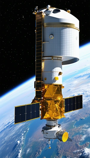 A Space Shuttle With A Large Satellite Dish On Top Of It