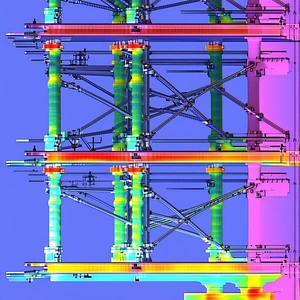 The Image Is A 3d Model Of A Large Structure, Possibly A Bridge Or A Tower