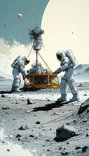In The Image, There Are Two Astronauts Standing On A Rocky Surface, Possibly On The Moon