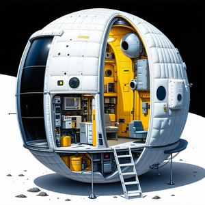 A Large, White, Round Spacecraft With A Yellow Interior