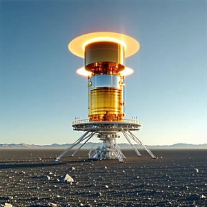 A Large, Yellow Structure With A Dome-shaped Top, Situated In A Desert-like Environment