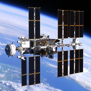 A Space Shuttle With A Large Satellite On Top Of It