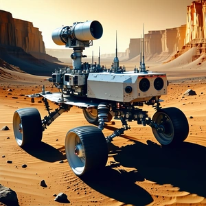 A Futuristic Robotic Vehicle With A Large Wheel In The Foreground