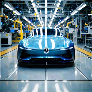 Automotive Technology In Manufacturing Facility With Blue Sports