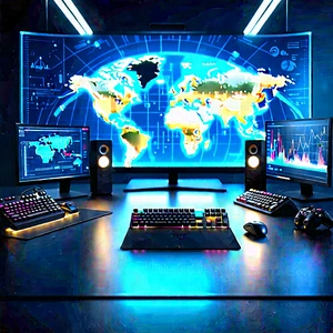 Entertainment Technology In Tech Office With Computer Desk