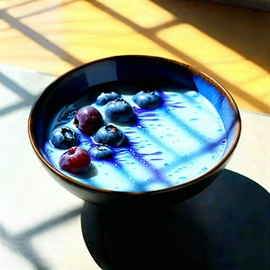 Lifestyle Etching: Smoothie Bowl Prepared With Artistic Presentation With Bowl Blueberries