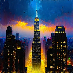 Urban Oil Painting: Skyscraper With (dramatic:1.39) Lighting With Painting Cityscape