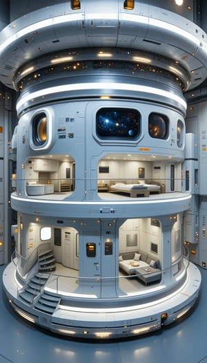 A Futuristic Space Station With A Large, Open Living Area