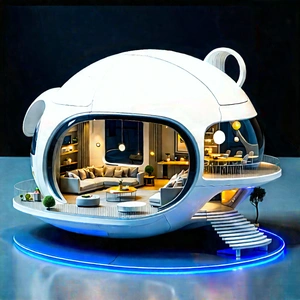 (futuristic:1.32) Smart Home With White, Round