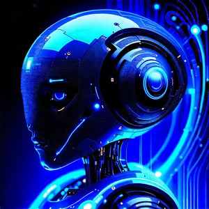 Robot with blue light (glow:1.24)