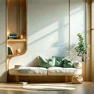Lifestyle Diagram Style: Reading Nook With (minimalist:1.43) Decor With Image, There