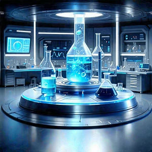 Tech Digital Illustration: Futuristic Research Laboratory With Image, There