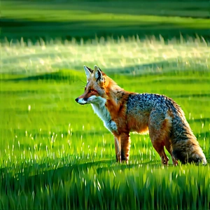 Nature Blender Artwork: Fox In Prairie Grassland With Standing Grassy