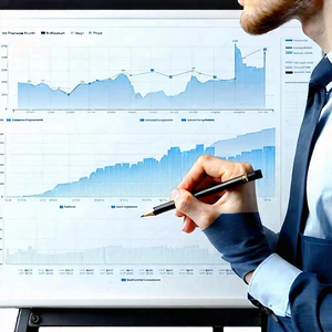 Business Unreal Engine: Finance professional using (digital:1.34) whiteboard