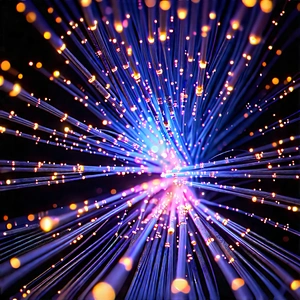 Close-up Of Fiber Optic Cables With Bright Blue