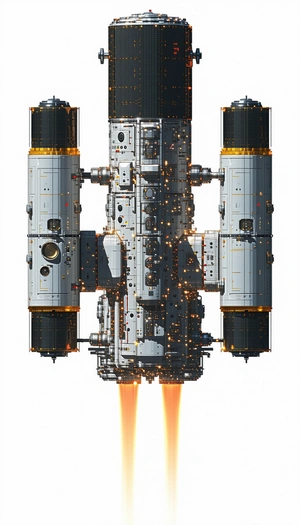 A Large Spacecraft Is Shown In A White And Orange Color Scheme