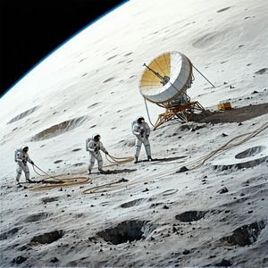 In The Image, There Are Three Astronauts Standing On The Moon, Working On A Project