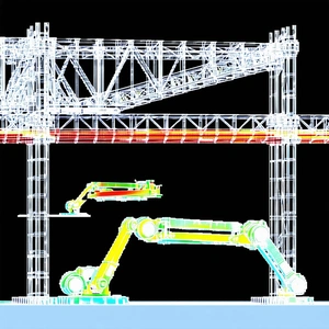 A Large Crane Is Shown In A 3d Model, With A Smaller Crane Positioned Underneath It