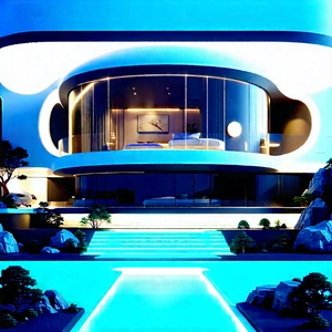 Futuristic Smart Home With Blue-toned, Computer-generated