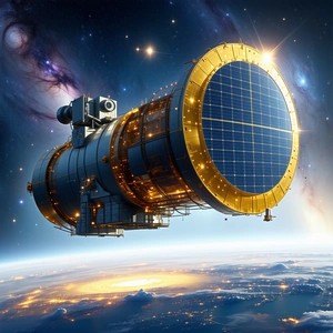 A Large Spacecraft, Possibly A Space Station, Floating In The Sky