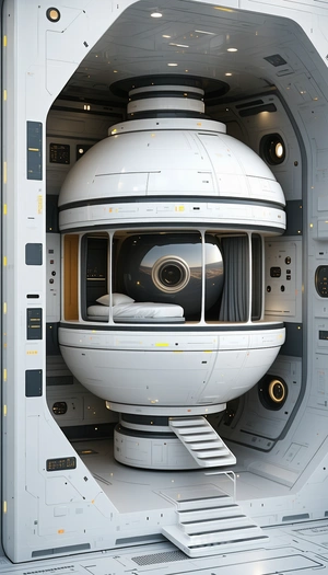 In The Image, There Is A Large White Room With A Bedroom Inside