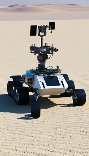 A White Robotic Vehicle With A Large Camera Mounted On Top Of It
