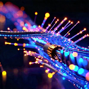 Close-up Of Fiber Optic Cables With Close-up Blue