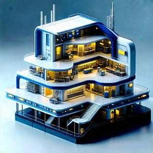 Futuristic Research Laboratory With Large, Multi-level