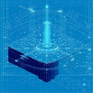 A Blue And White Drawing Of A Computer Is Shown