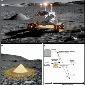 The Image Is A Collage Of Two Pictures, One Of Which Is A Close-up Of A Rover On The Moon